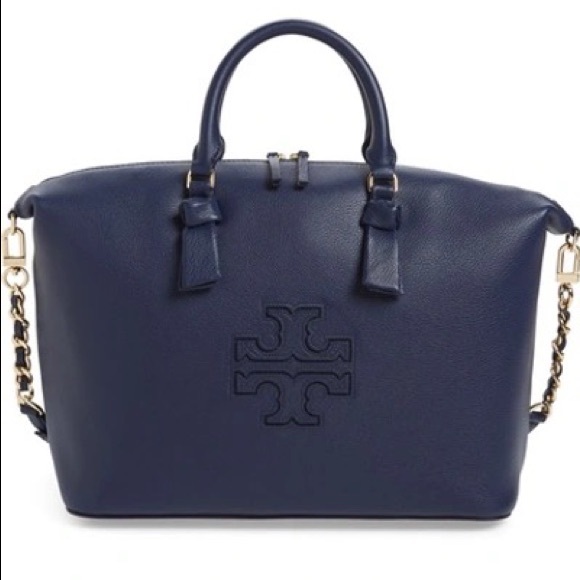 Tory Burch Handbags - NWT TORY BURCH Slouchy Leather Logo Satchel Navy